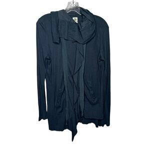 Anthropologie Tiny Blue‎ Waterfall Cardigan S Open Front Pockets Cotton Silk